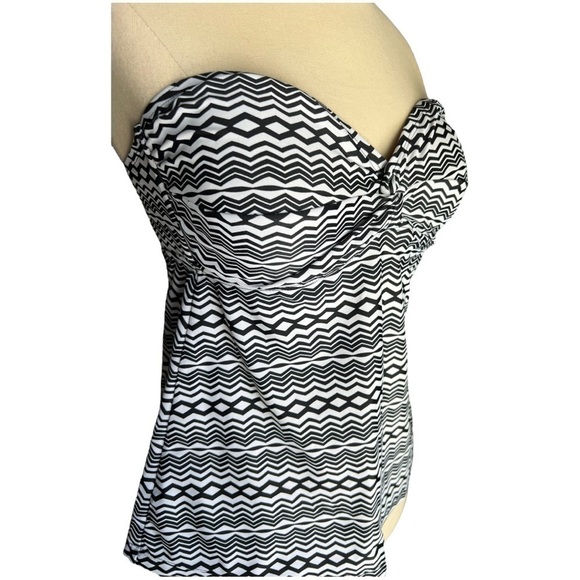 CONVERSE Bandeau Diamond Zigzag Black & White Strapless Swim Top Womens Large - Picture 5 of 11